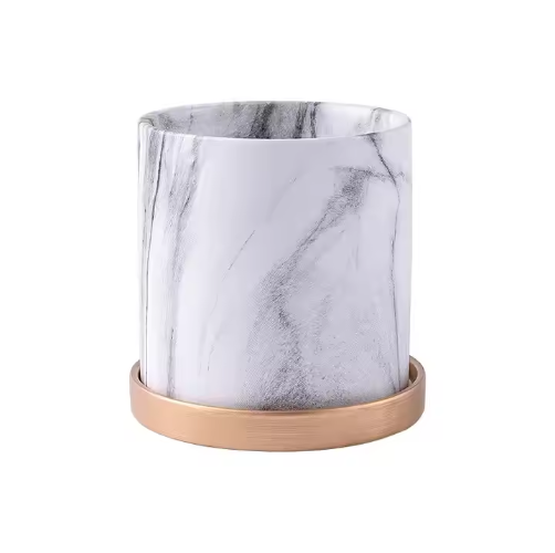 Luxe Ceramic Grey Marble Planter