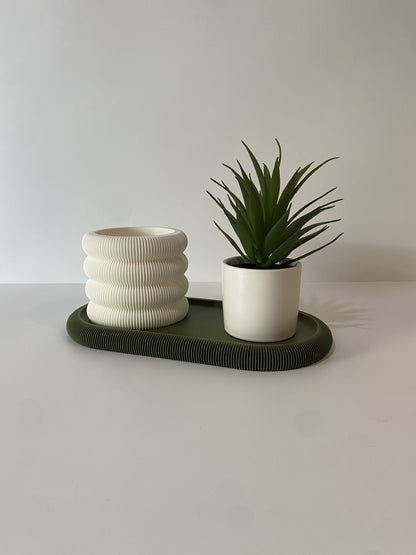 LuxAura Ribbed Planter & Tray Set