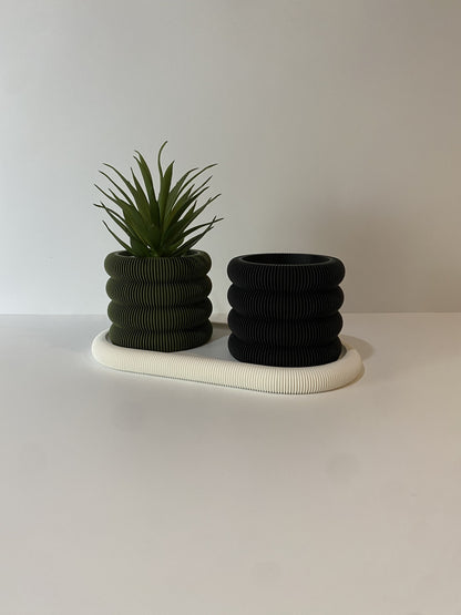 LuxAura Ribbed Planter & Tray Set