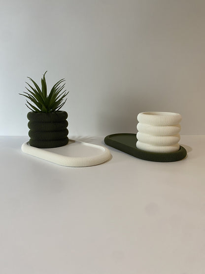 LuxAura Ribbed Planter & Tray Set