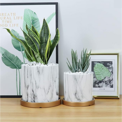Luxe Ceramic Grey Marble Planter