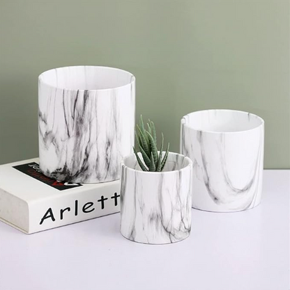 Luxe Ceramic Grey Marble Planter